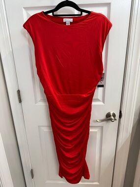 sofia by sofia vergara Red Ruched Midi Dress